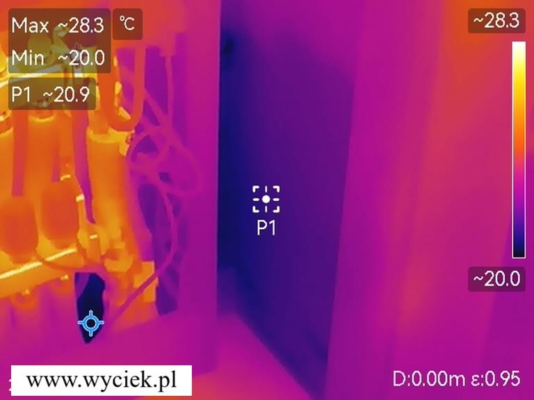 Lokalizacja wycieku instalacji CO kamerą termowizyjną mokra ściana bez wyraźnego śladu ciepła