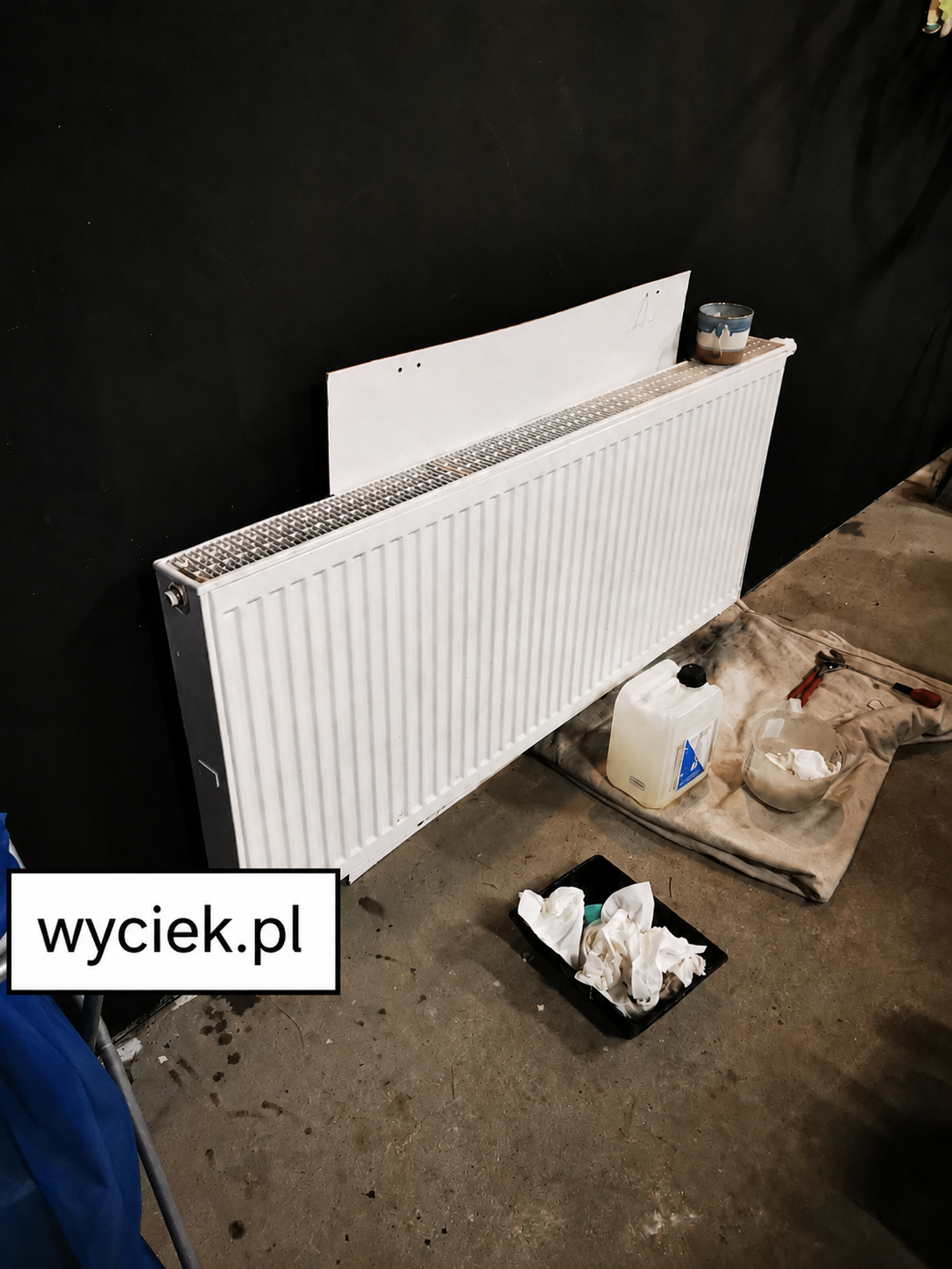 Stanowisko robocze przy grzejniku podczas bezinwazyjnej naprawy instalacji CO