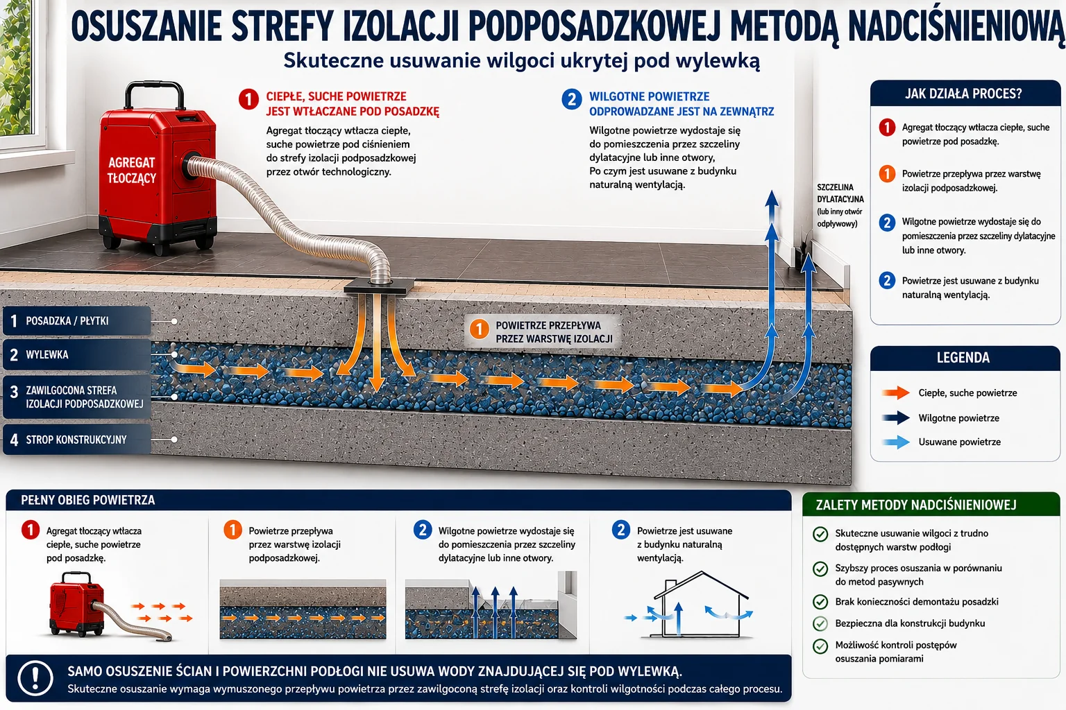 Osuszanie Tychy metodą nadciśnieniową strefy izolacji podposadzkowej