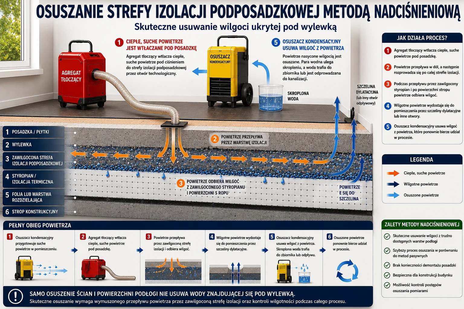 Osuszanie podposadzkowe metodą nadciśnieniową z osuszaczem kondensacyjnym