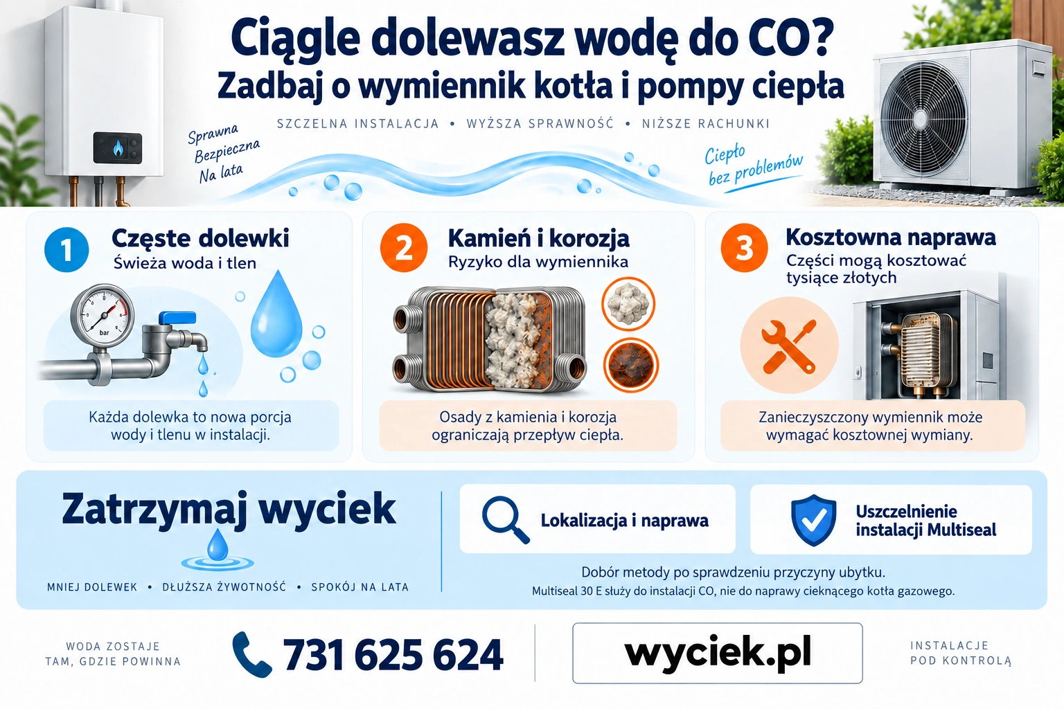 Dolewanie wody do CO – kamień, korozja i ryzyko kosztownej naprawy wymiennika kotła lub pompy ciepła.