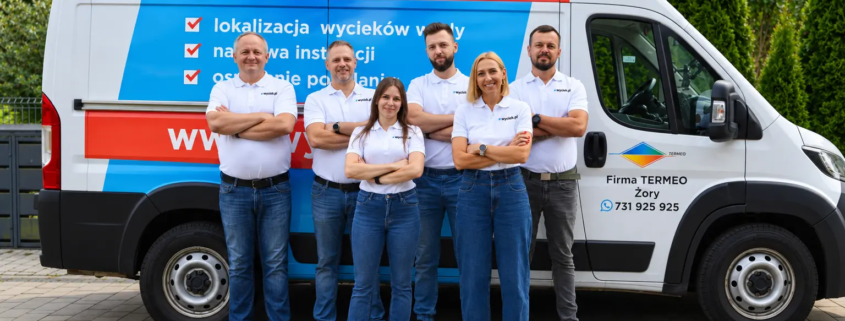 Zespół Termeo przy samochodzie do lokalizacji wycieków na Śląsku